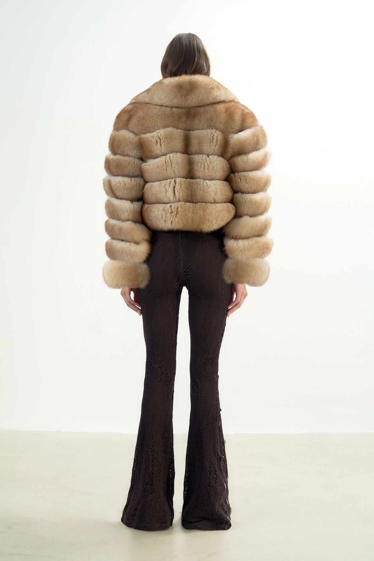 BEIGE/BROWN SPECKLED FAUX FUR COAT