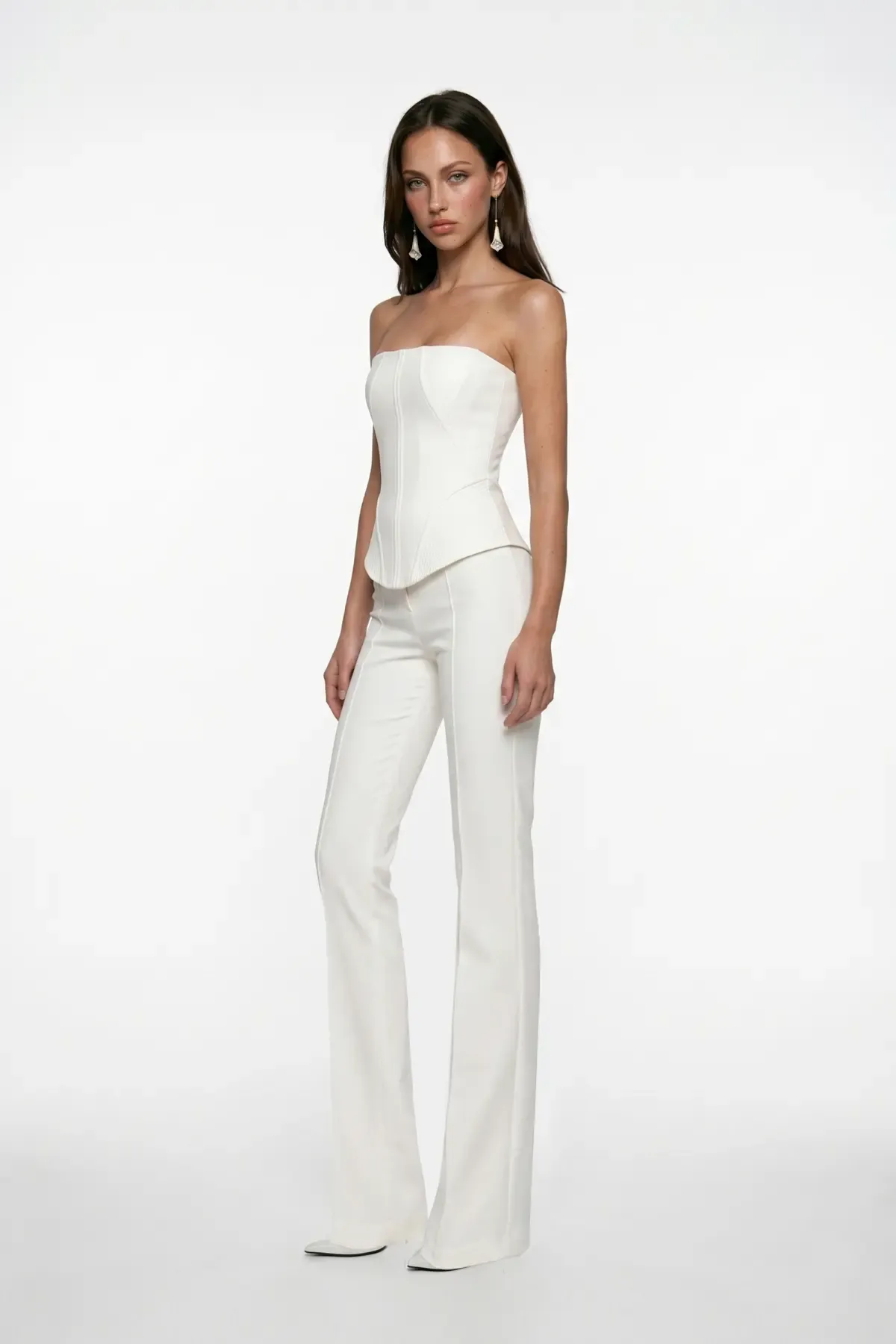 WHITE STITCH DETAIL CREPE CORSET