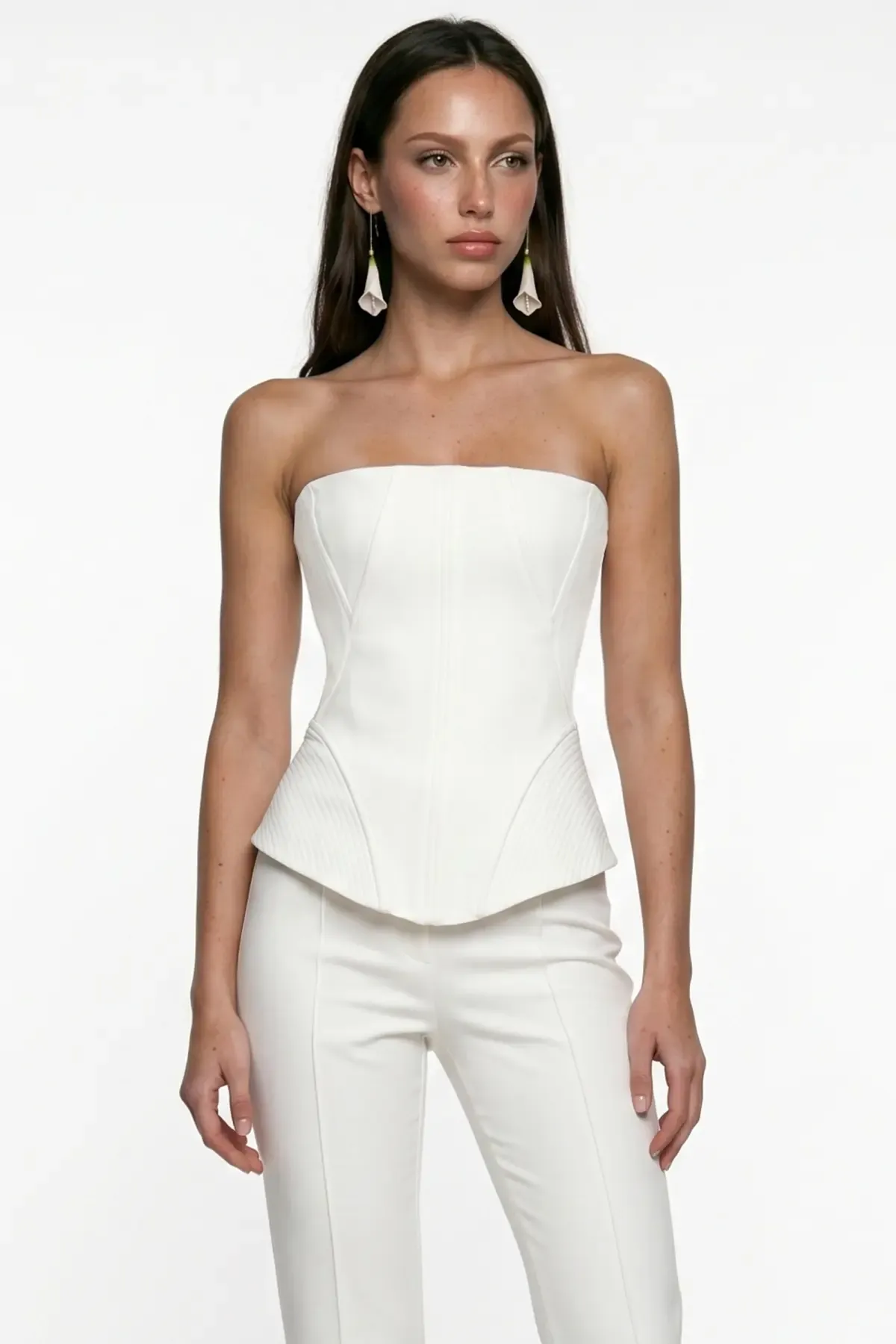 WHITE STITCH DETAIL CREPE CORSET