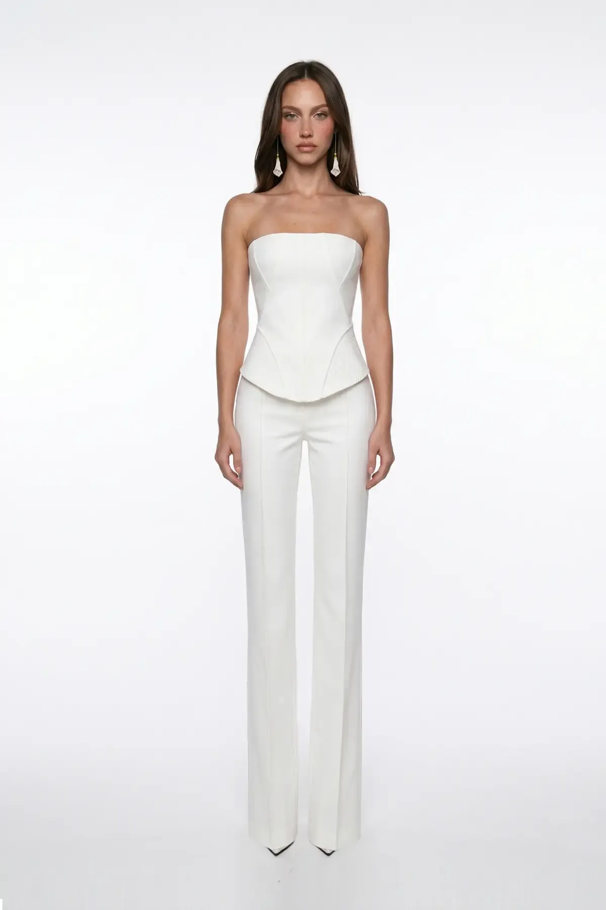 WHITE CREPE TROUSERS WITH STITCH DETAIL