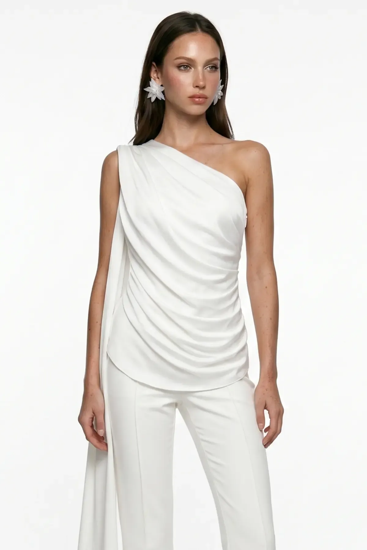 WHITE DRAPED SHAWL DETAIL TOP