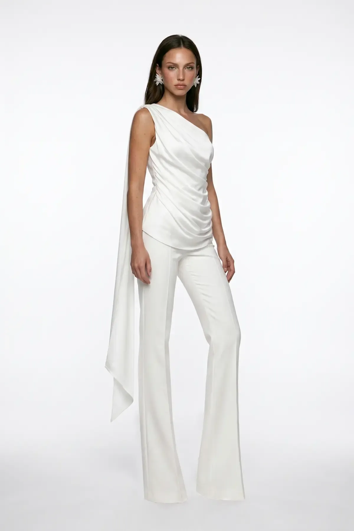 WHITE DRAPED SHAWL DETAIL TOP