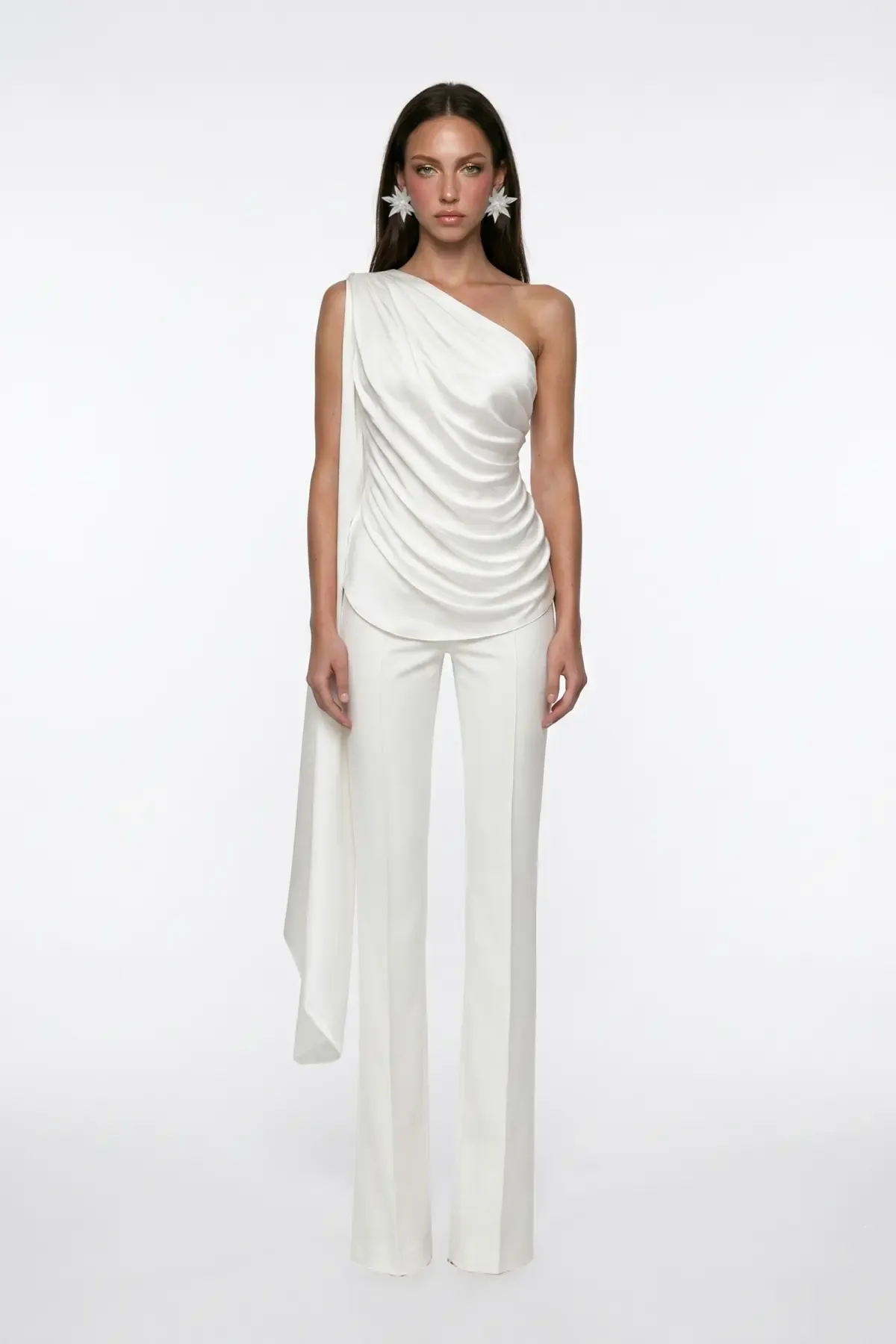 WHITE DRAPED SHAWL DETAIL TOP