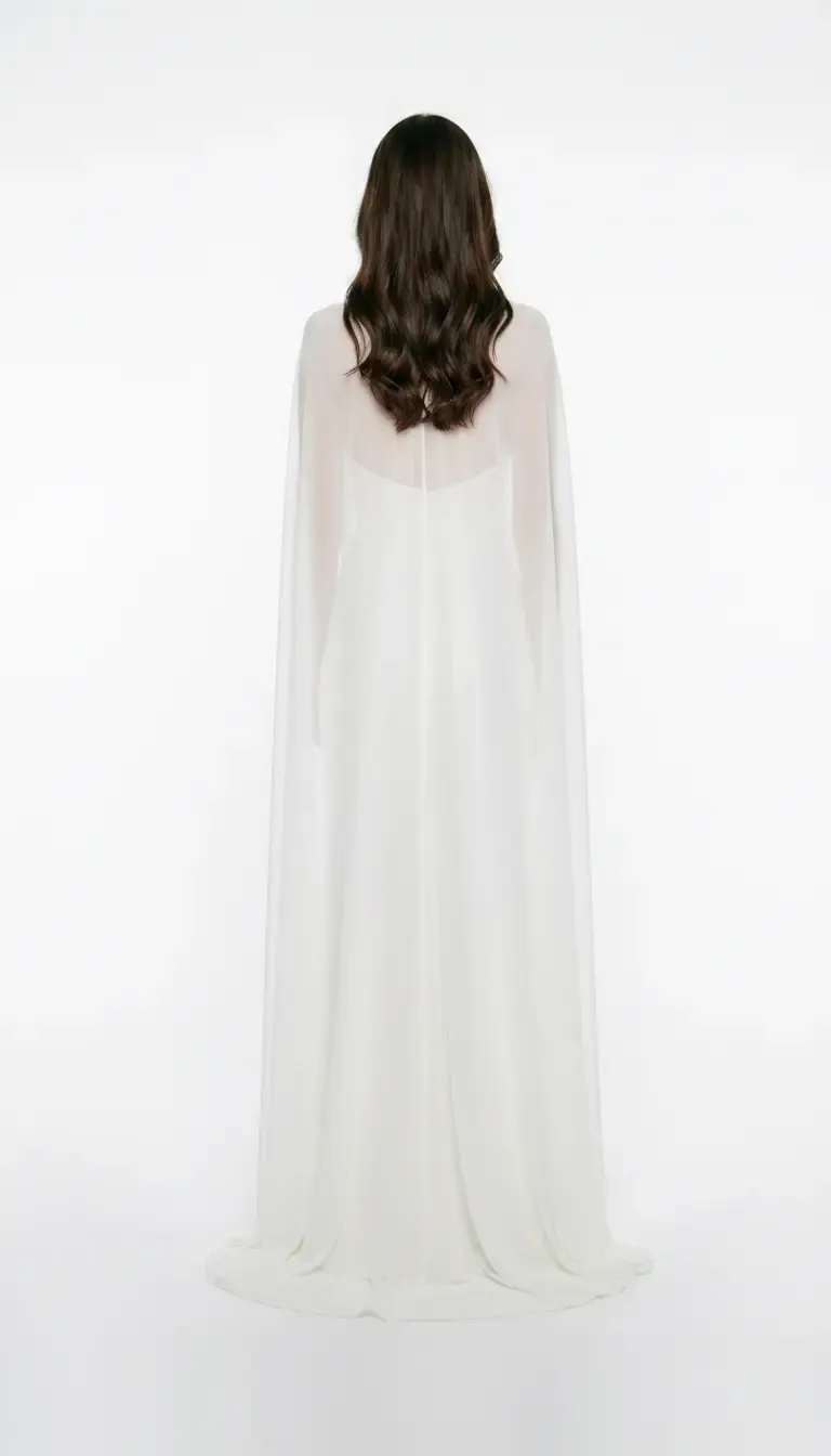 WHITE V-NECK CAPE DETAIL MAXI JERSEY DRESS