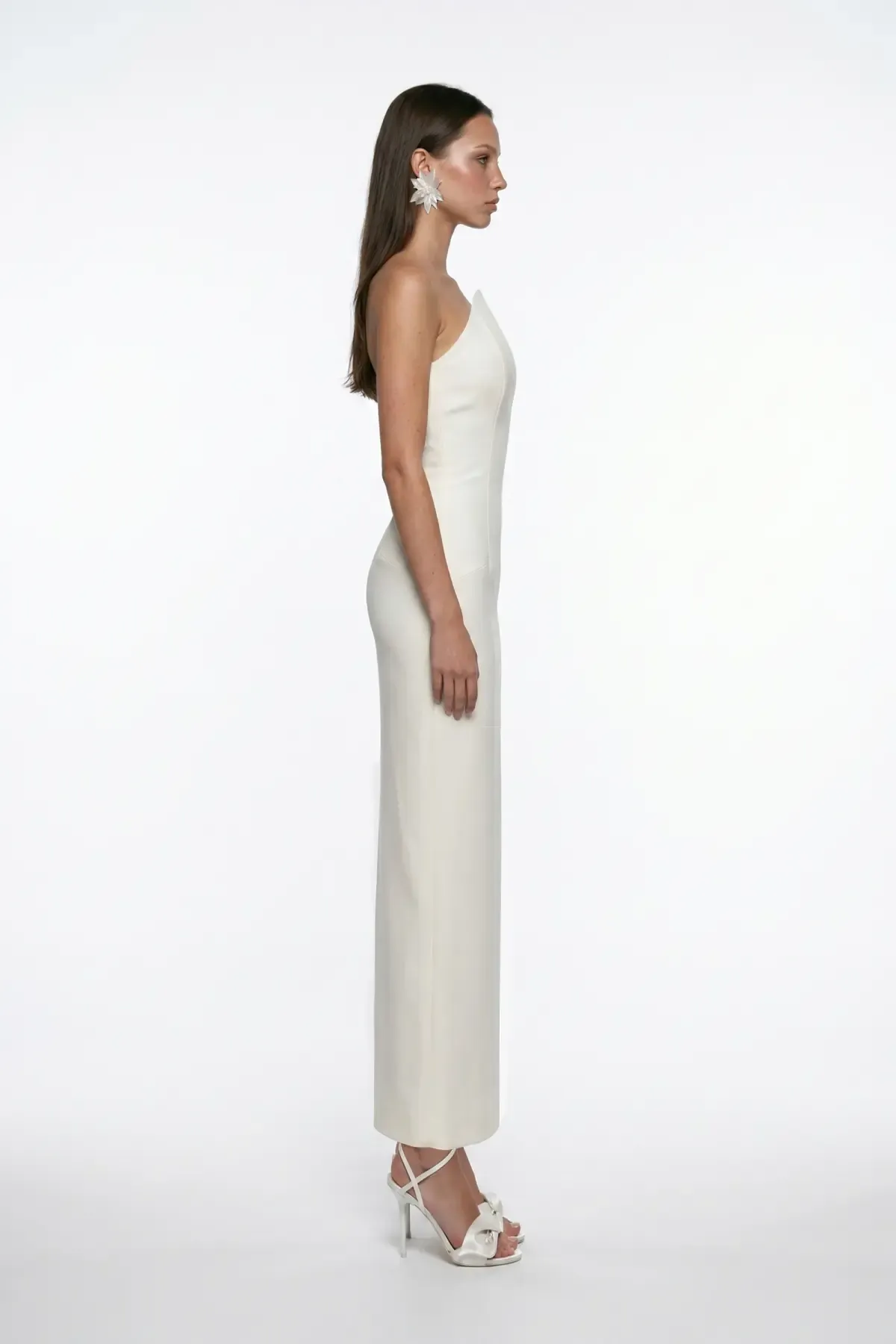 WHITE CORSET DETAIL CREPE MIDI BODYCON DRESS