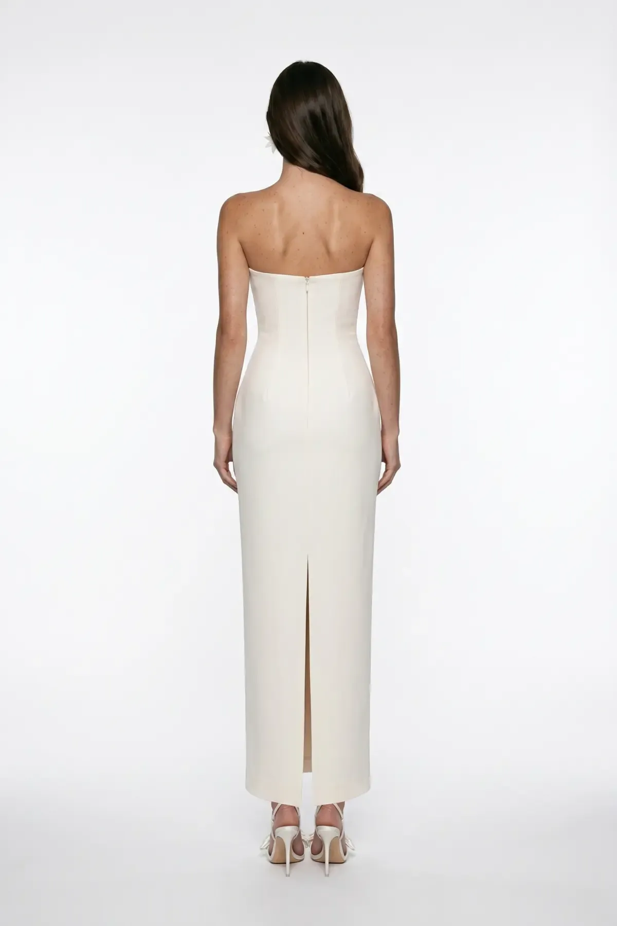 WHITE CORSET DETAIL CREPE MIDI BODYCON DRESS