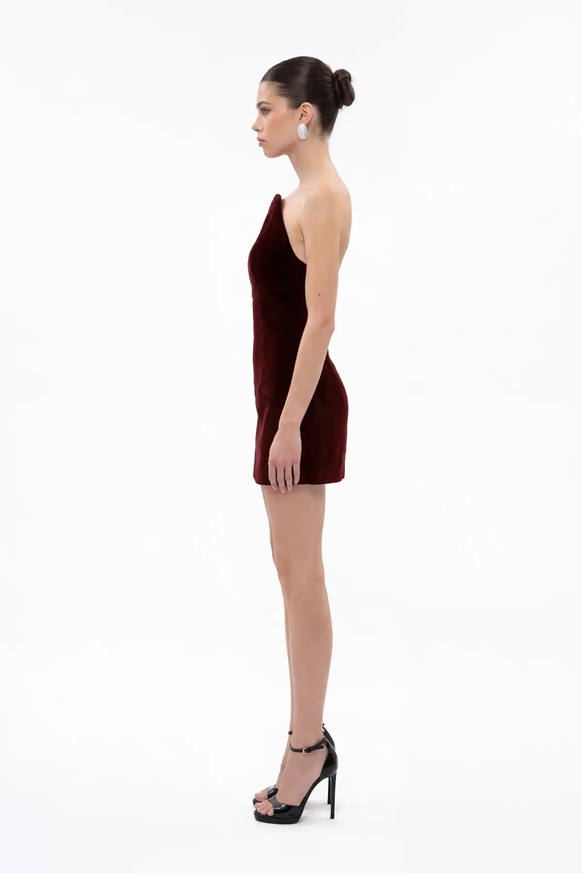 BORDO KADİFE MİNİ BODYCON ELBİSE