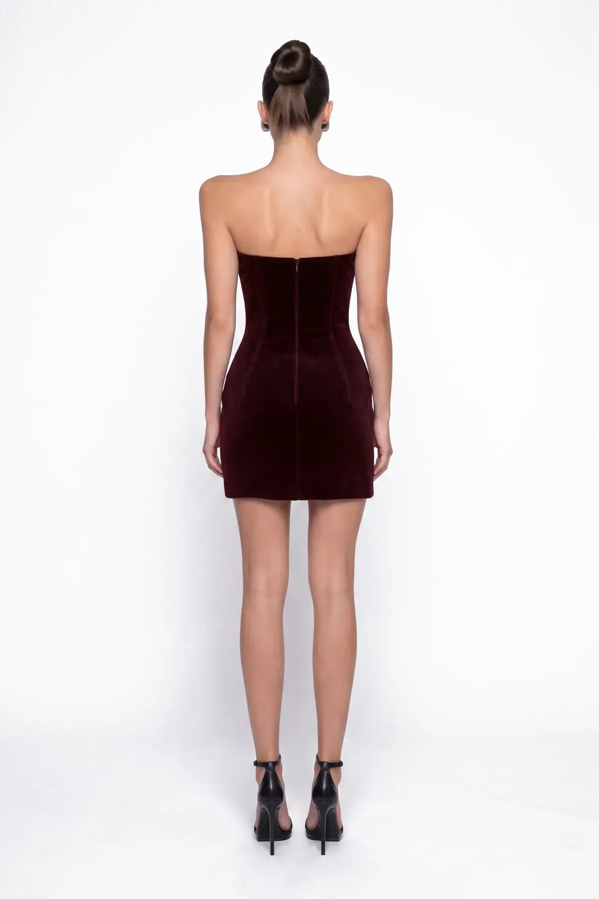 BORDO KADİFE MİNİ BODYCON ELBİSE