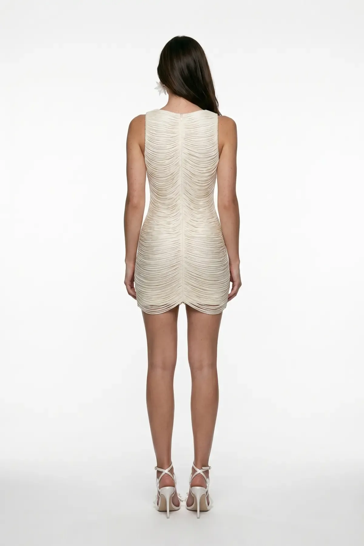 ECRU FRINGE DETAIL MINI DRESS