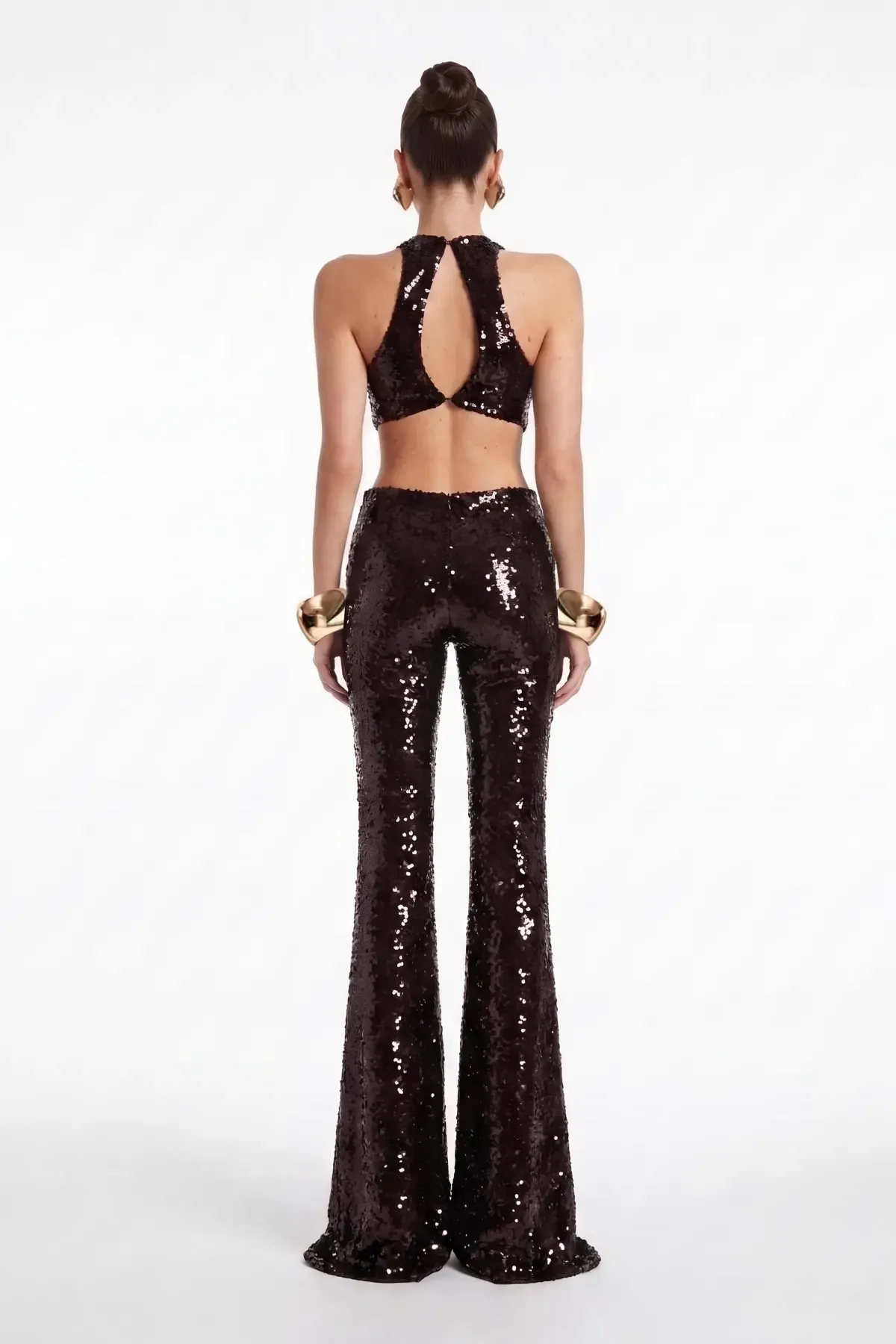 KAHVERENGİ CUT-OUT PAYETLİ TULUM