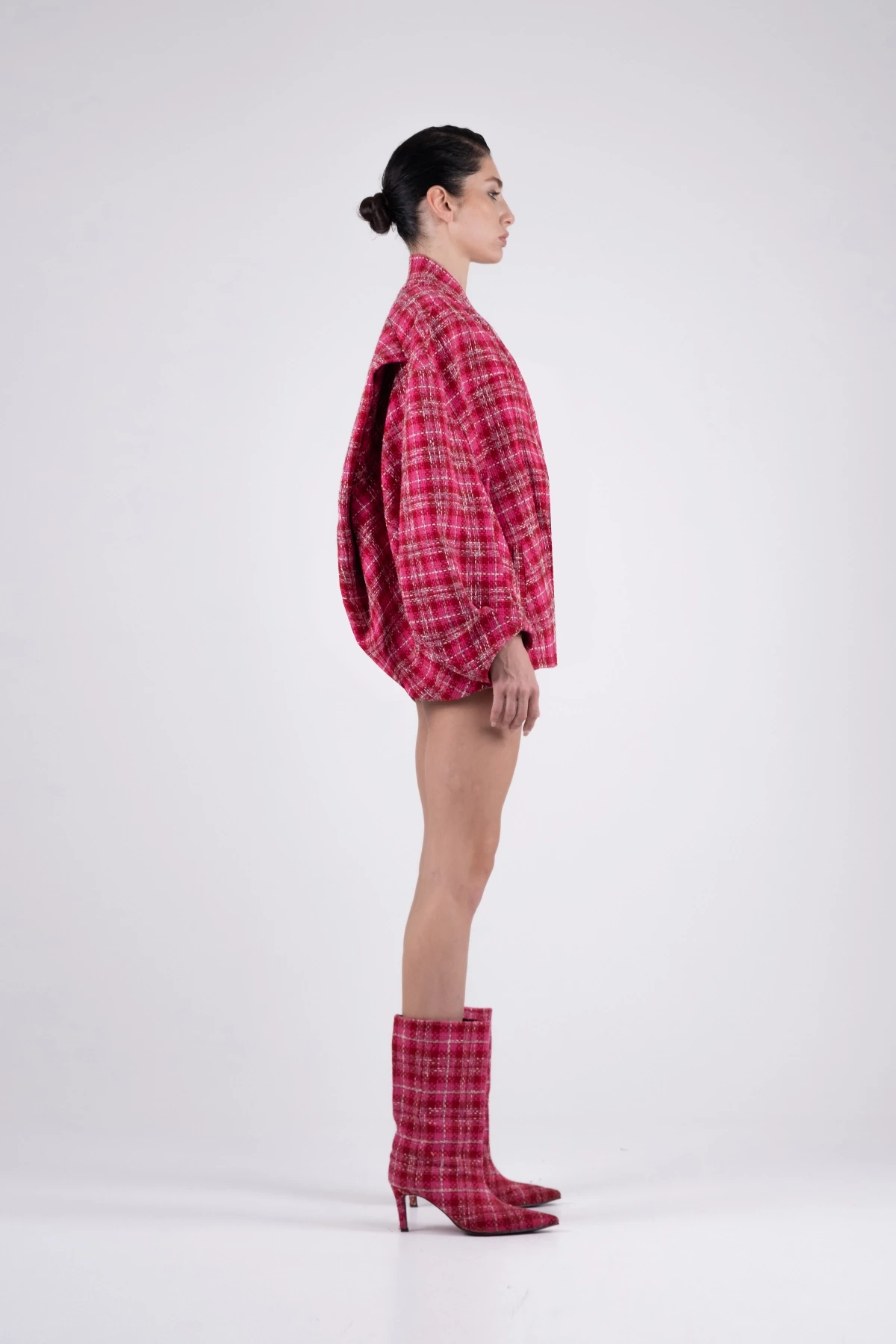 Fuchsia Tweed Shorts with Square Pattern