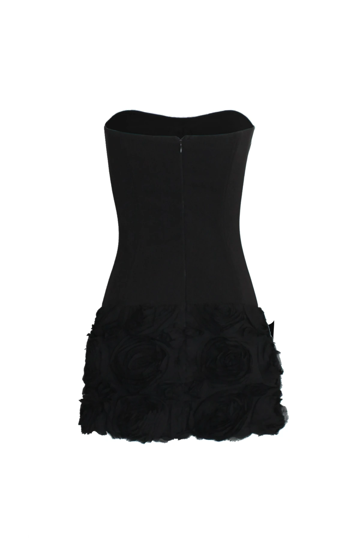 BLACK MINI DRESS WITH CORSET DETAIL AND FLORAL PATTERN