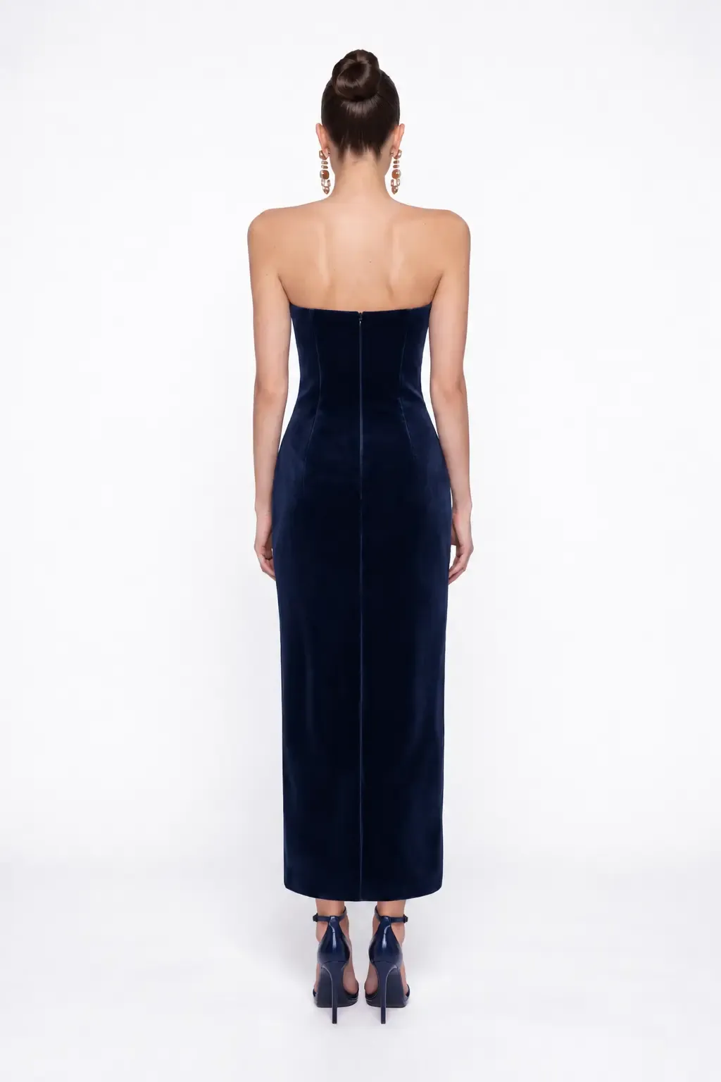 LACİVERT KADİFE BODYCON MİDİ ELBİSE