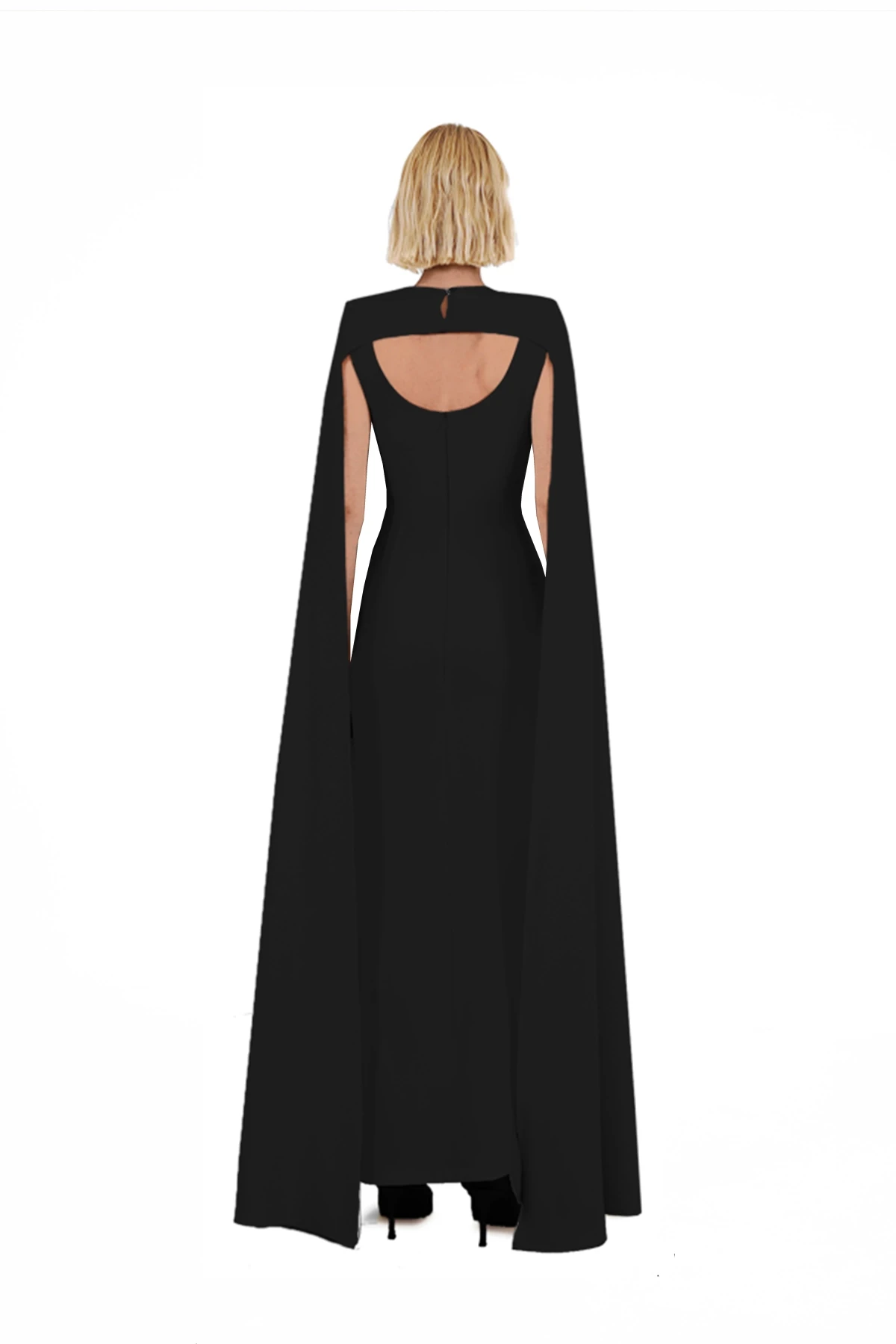 BLACK MAXI DRESS WITH CAPE DETAIL