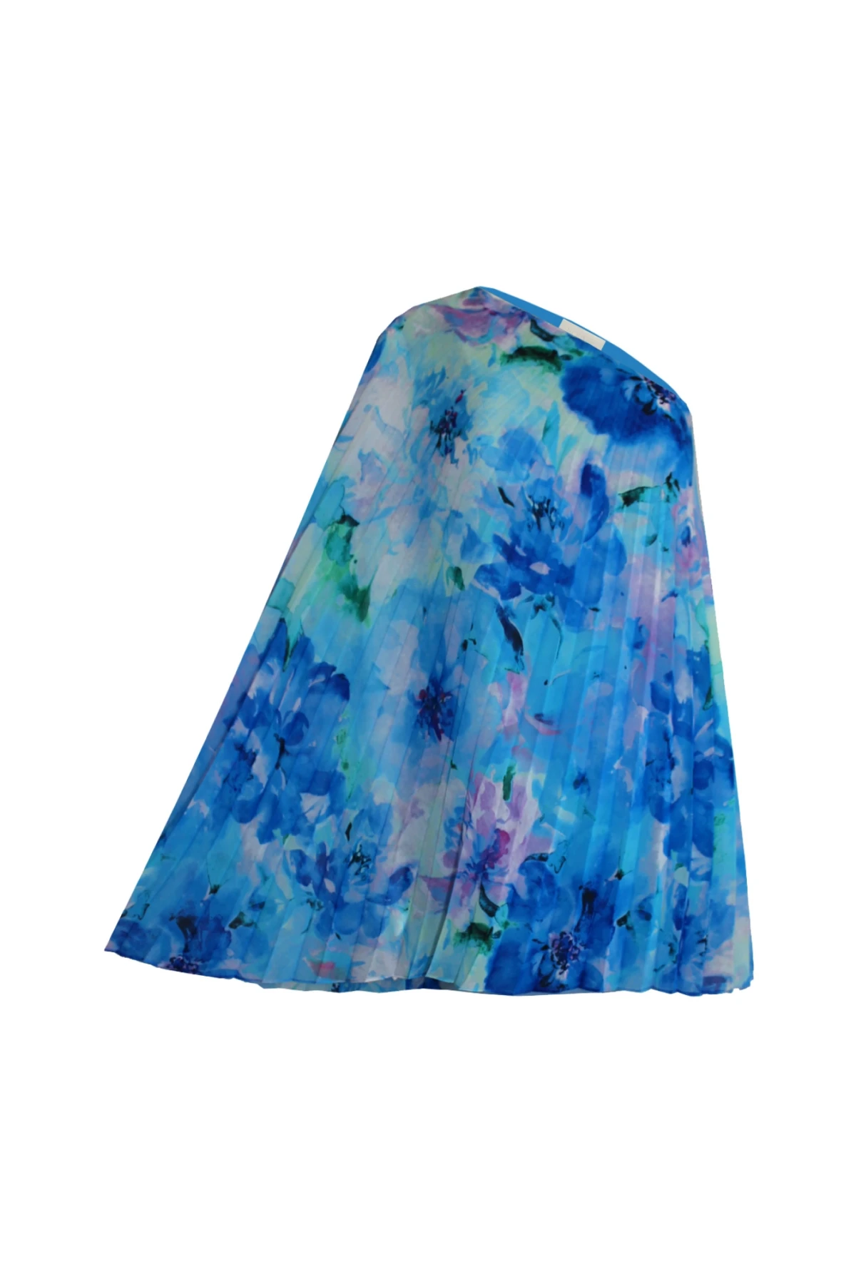 BLUE FLORAL PRINT PLEATED MINI DRESS