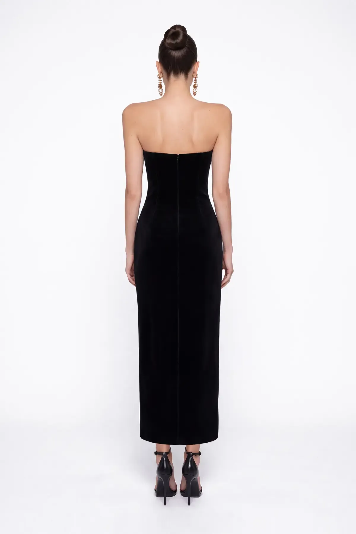 SİYAH KADİFE MİDİ BODYCON ELBİSE