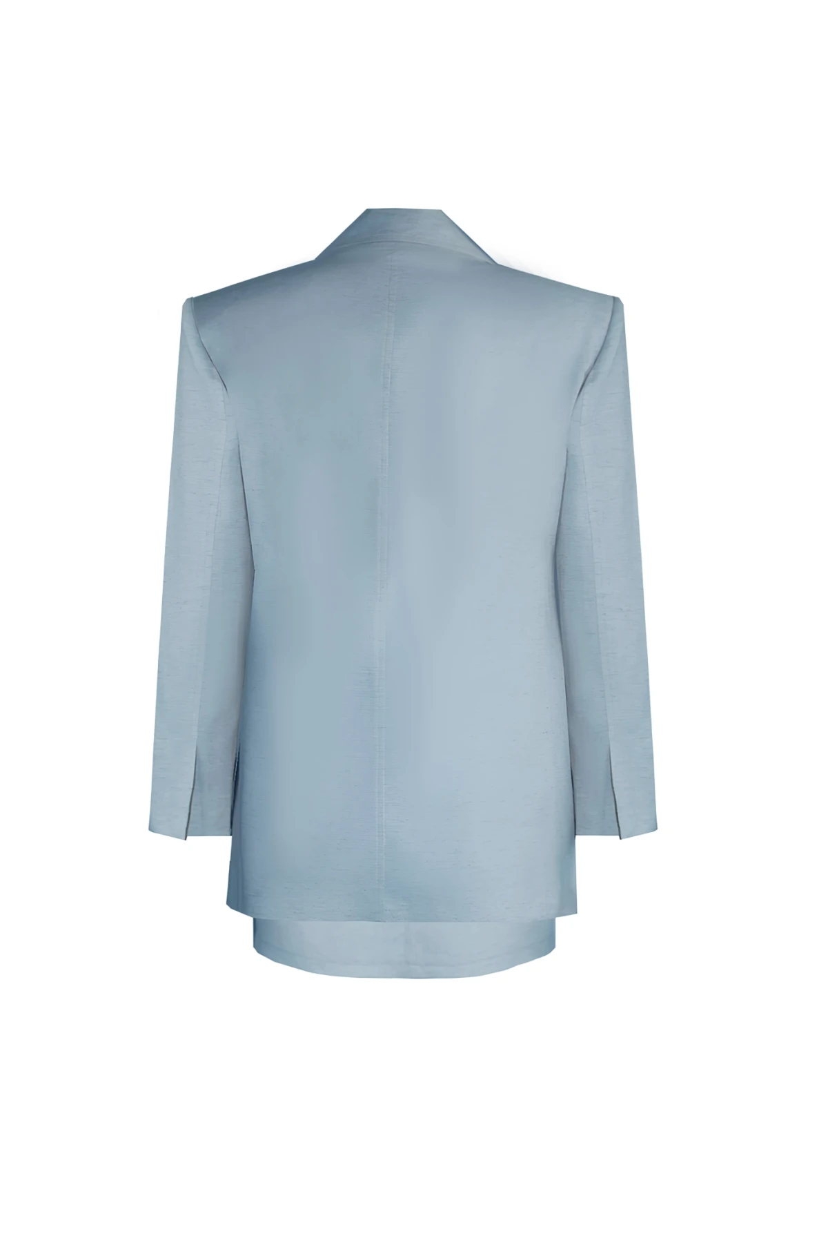 TOKA DETAYLI KETEN MAVİ CEKET VE ETEK TAKIM