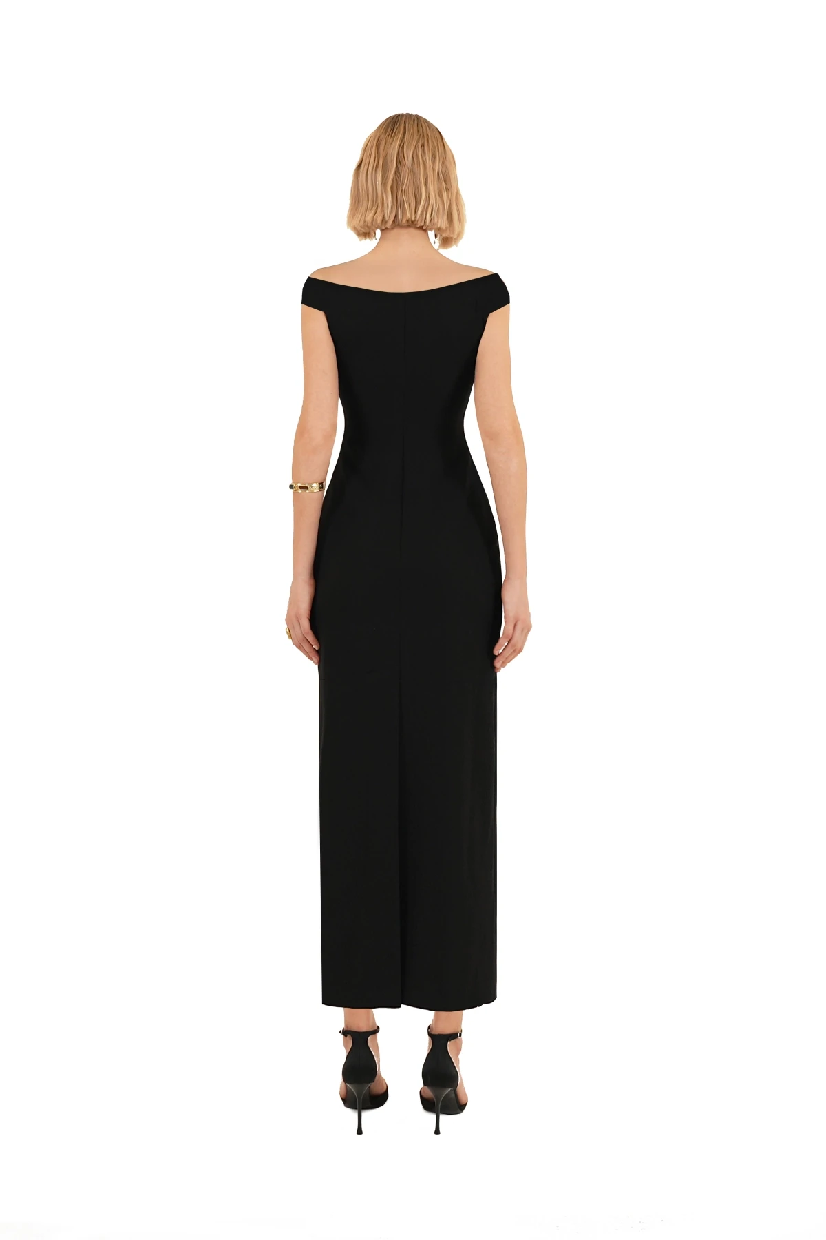 U-Neck Black Midi Dress