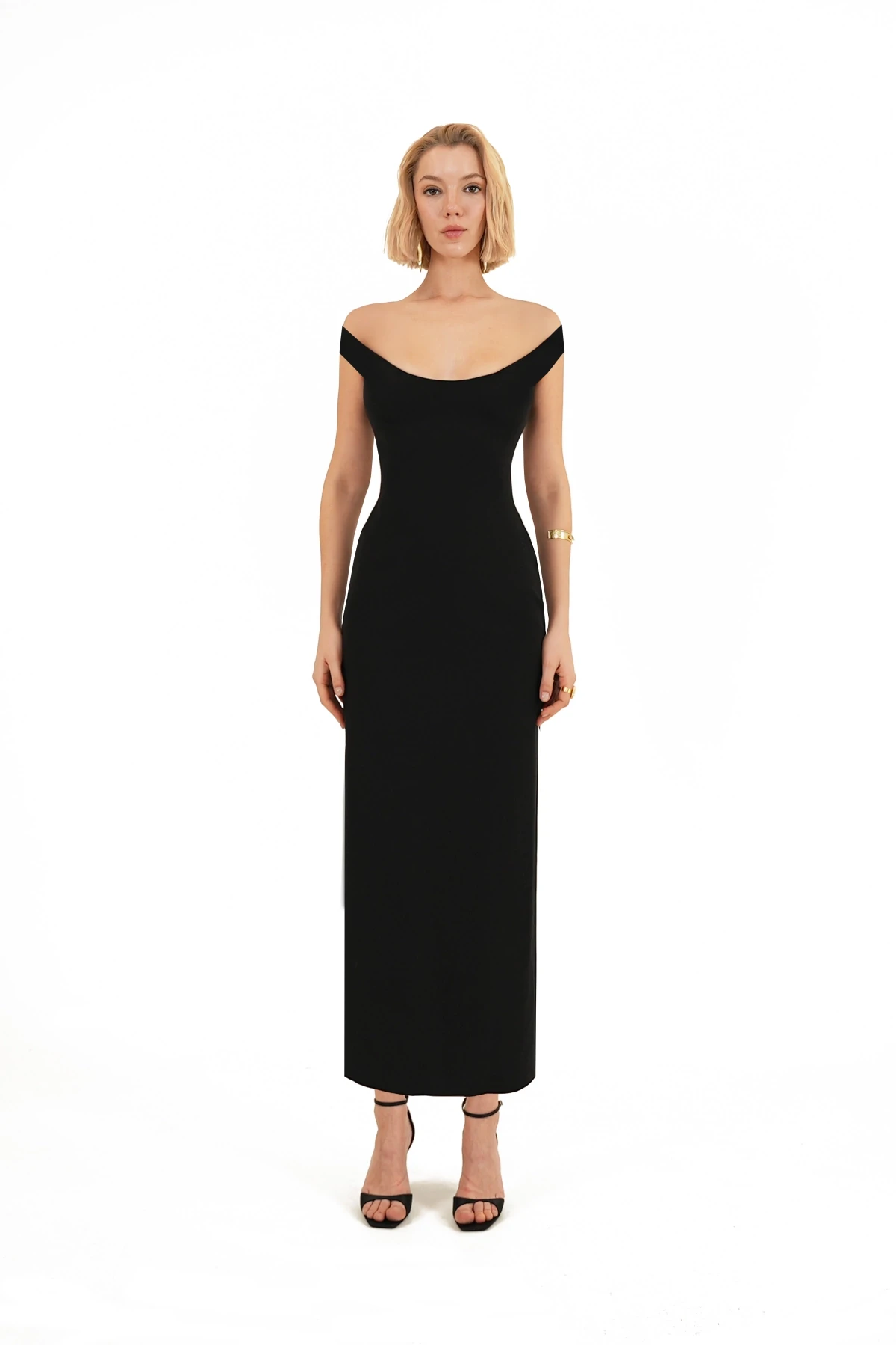 U-Neck Black Midi Dress