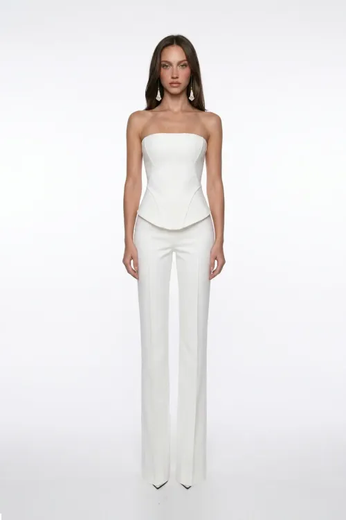 WHITE CREPE TROUSERS WITH STITCH DETAIL