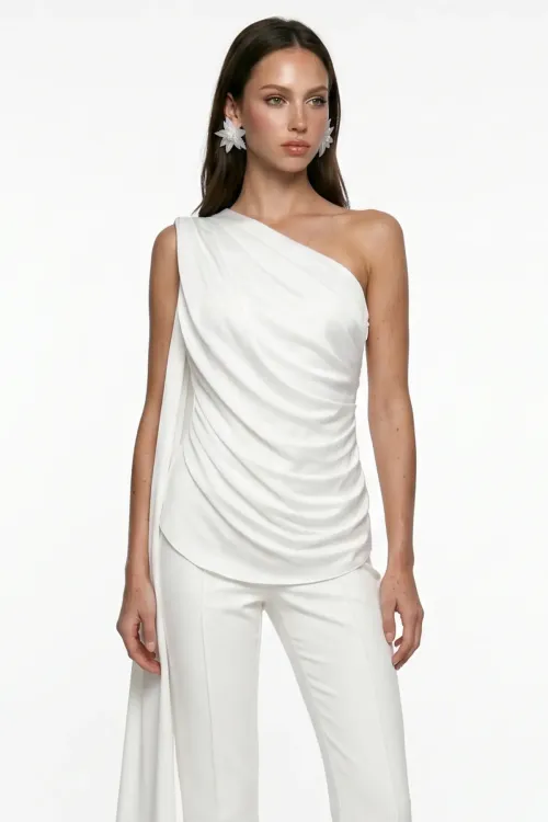 WHITE DRAPED SHAWL DETAIL TOP