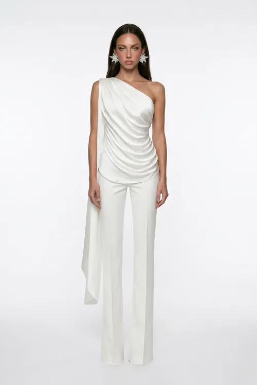 WHITE DRAPED SHAWL DETAIL TOP