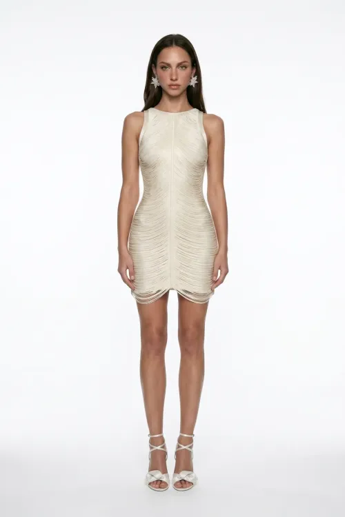 ECRU FRINGE DETAIL MINI DRESS
