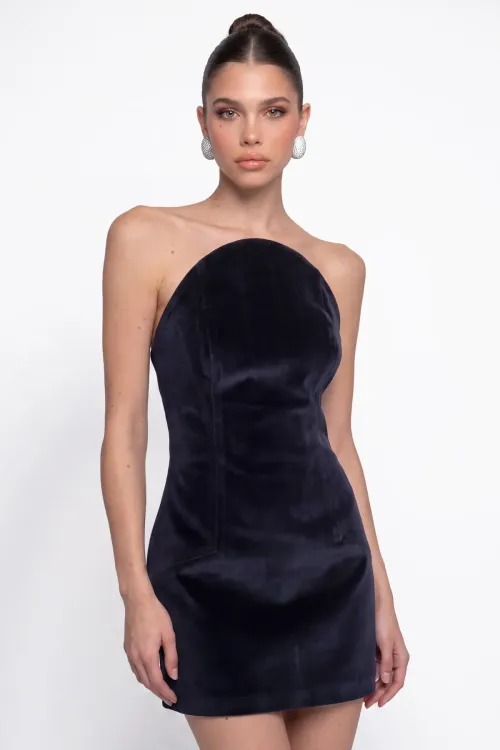 LACİVERT KADİFE MİNİ BODYCON ELBİSE