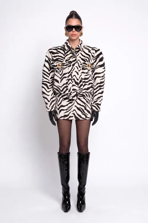 ZEBRA DESENLİ TAY TÜYÜ CEKET