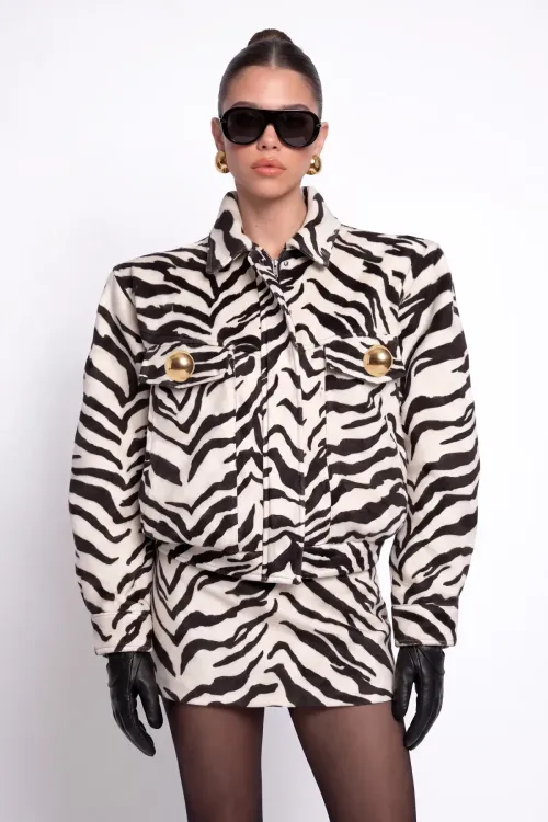 ZEBRA DESENLİ TAY TÜYÜ CEKET