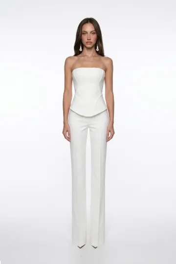 WHITE CREPE TROUSERS WITH STITCH DETAIL