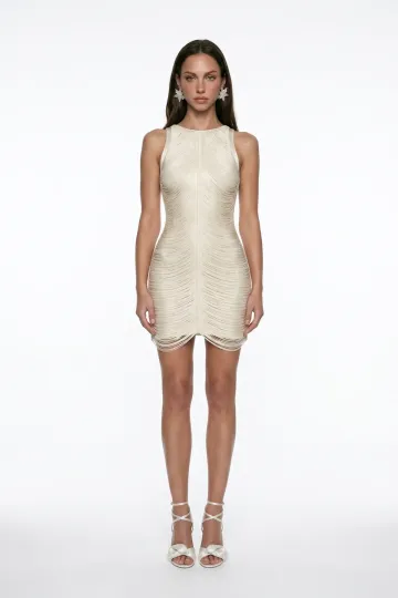 ECRU FRINGE DETAIL MINI DRESS