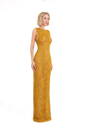 Mustard Crochet Maxi Beach Dress