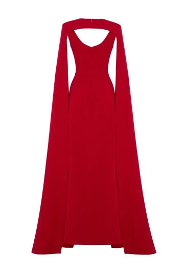 RED MAXI DRESS WITH CAPE DETAIL