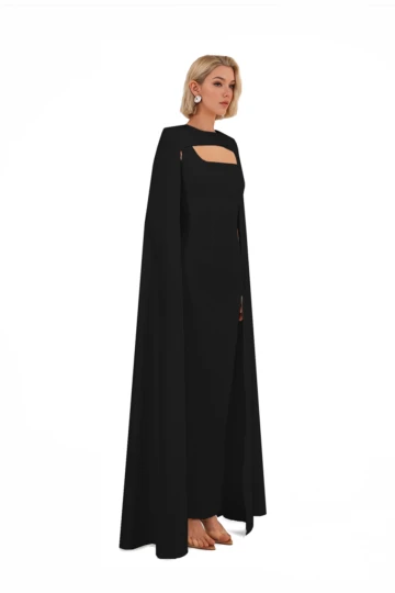 BLACK MAXI DRESS WITH CAPE DETAIL