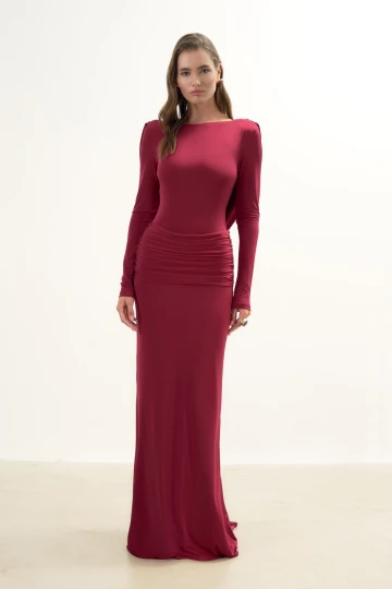 CHERRY RED BACKLESS MINI DRESS WITH DRAPED DETAIL